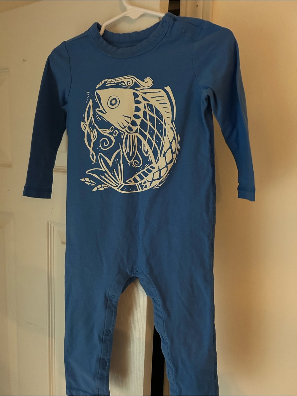 Tea Collection Blue One-Piece Bodysuit with White Fish Graphic